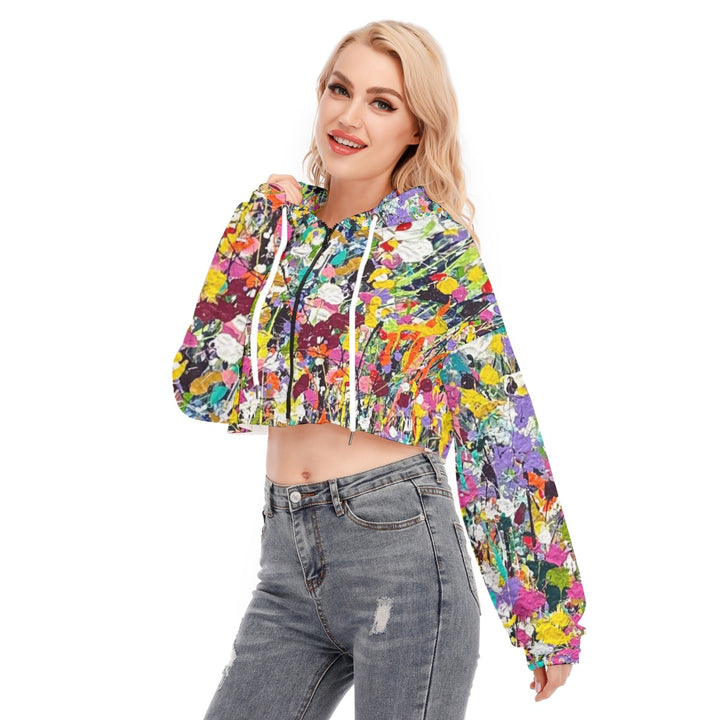 Women's Cropped Hoodie With Zipper Closure- Multi colors
