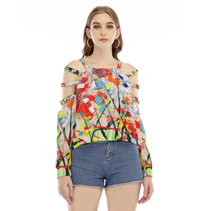 Women's Sweatshirt With Shoulder Hollow shoulder Strap- Multi Colour